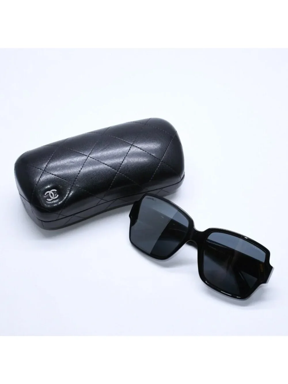 Chanel Square Shape Sunglasses Mirror Lens Black CC Logo Eyewear
